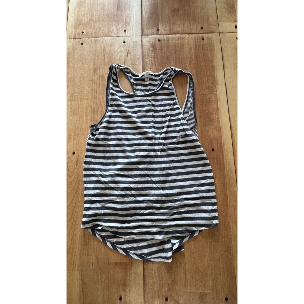 Express One‎ Eleven Womens XS Grey White Striped Racerback Tank Top Scoop Neck
